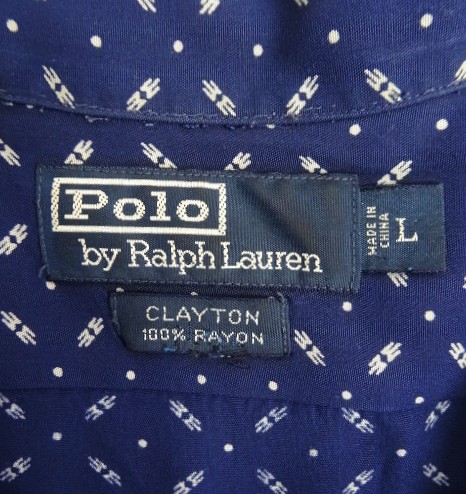 画像2: 90'S RALPH LAUREN "CLAYTON" レーヨン 半袖 オープンカラーシャツ ネイビー/ホワイト小紋柄 (VINTAGE)