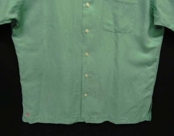 画像: 90'S RALPH LAUREN "CALDWELL" シルク/リネン 裾ロゴ 半袖 オープンカラーシャツ ミントグリーン (VINTAGE)