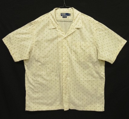 画像1: 90'S RALPH LAUREN "CLAYTON" コットン 半袖 オープンカラーシャツ オフホワイトベース/小紋柄 (VINTAGE)