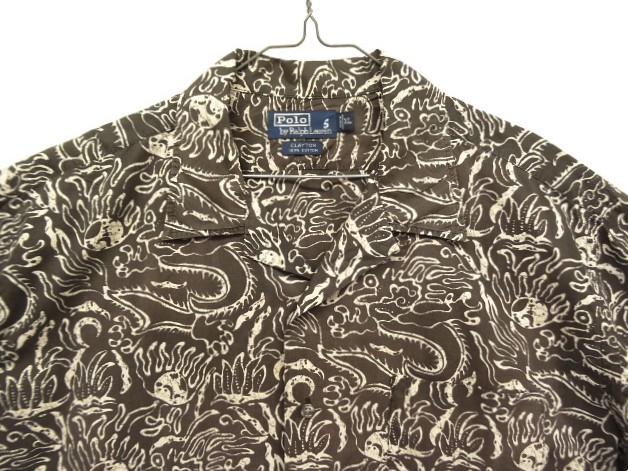 画像: 90'S RALPH LAUREN "CLAYTON" コットン 半袖 オープンカラーシャツ ブラックベース/ドラゴン柄 (VINTAGE)