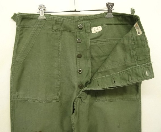 画像: 60'S アメリカ軍 US ARMY "OG107" 初期モデル コットンサテン 平ボタン ベイカーパンツ W34L33 (VINTAGE)