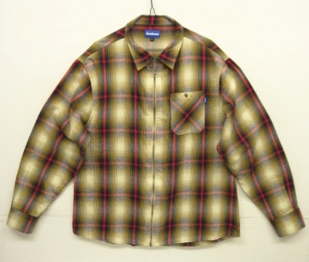 画像1: ANDREW フルジップ 長袖 シャツ オンブレチェック (USED)