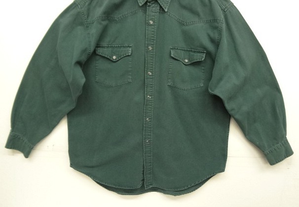 画像: 90'S GAP 旧タグ ツイル 長袖 ウエスタンシャツ ダークグリーン (VINTAGE)