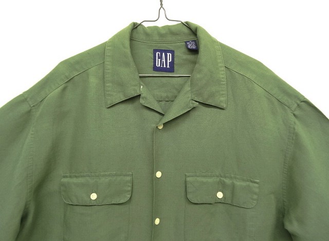画像: 90'S GAP 旧タグ リネン/レーヨン 半袖 オープンカラーシャツ オリーブ (VINTAGE)