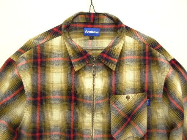 画像: ANDREW フルジップ 長袖 シャツ オンブレチェック (USED)