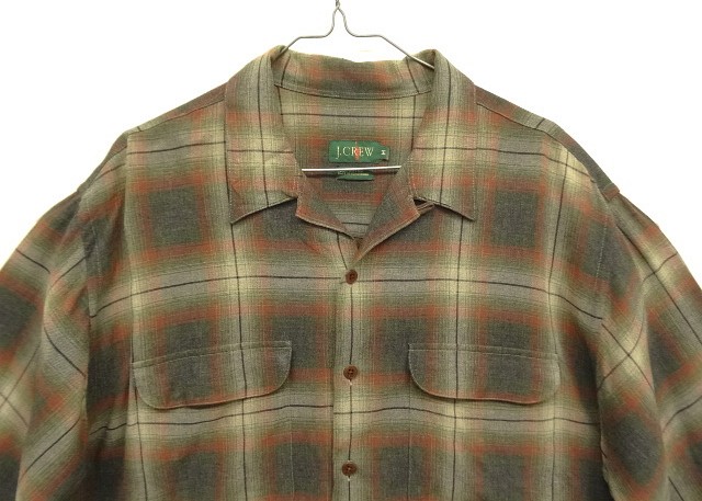 画像: 90'S J.CREW 旧タグ レーヨン 長袖 オープンカラーシャツ オンブレチェック (VINTAGE)