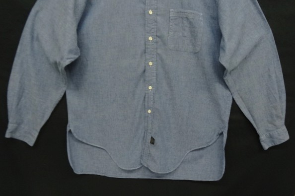 画像: 90'S RRL 初期 三ツ星タグ シャンブレー マチ付き バンドカラーシャツ ブルー (VINTAGE)