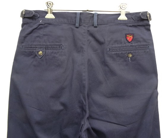画像: 90'S RALPH LAUREN アジャスター付き ツープリーツ チノパンツ ネイビー USA製 (VINTAGE)