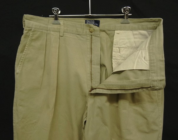 画像: 90'S RALPH LAUREN "ボックスロゴ" ツープリーツ チノパンツ ベージュ USA製 (VINTAGE)