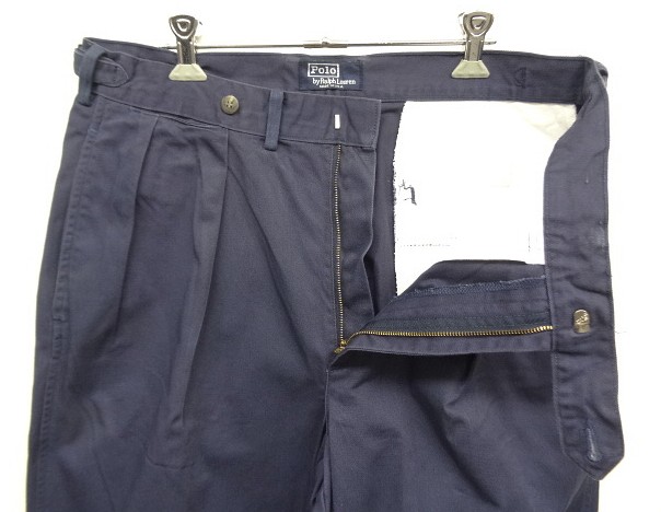 画像: 90'S RALPH LAUREN アジャスター付き ツープリーツ チノパンツ ネイビー USA製 (VINTAGE)