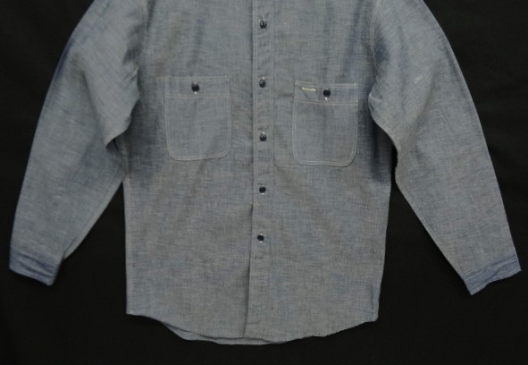 画像: 60'S SEARS コットン100% 猫目ボタン シャンブレー 長袖 ワークシャツ ブルー USA製 (DEADSTOCK)