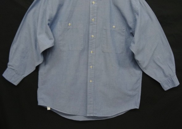 画像: 90'S LANDS' END コットン100% シャンブレー 長袖 BDシャツ ブルー USA製 (VINTAGE)
