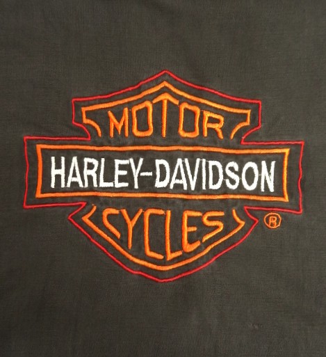 画像5: 90'S HARLEY DAVIDSON 両面ロゴ刺繍 モックネック 長袖 Tシャツ ブラック (VINTAGE)