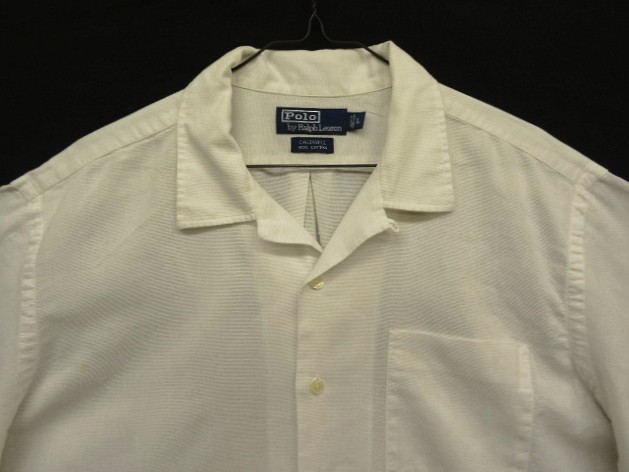 画像: 90'S RALPH LAUREN "CALDWELL" コットン 裾ロゴ 半袖 オープンカラーシャツ ホワイト (VINTAGE)