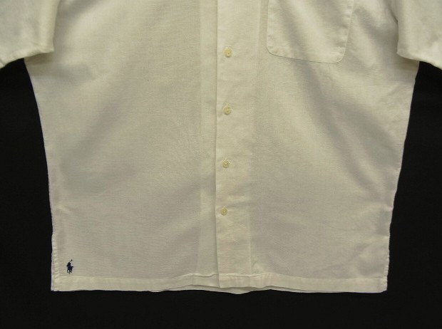 画像: 90'S RALPH LAUREN "CALDWELL" コットン 裾ロゴ 半袖 オープンカラーシャツ ホワイト (VINTAGE)