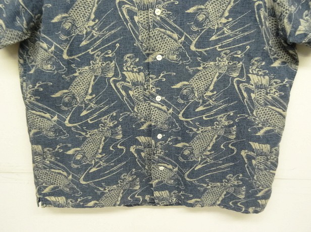 画像: 90'S RALPH LAUREN リネン/コットン 半袖 オープンカラーシャツ インディゴ/鯉柄 (VINTAGE)