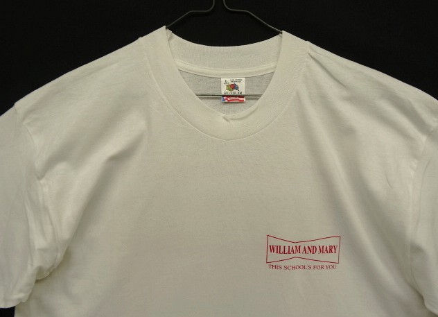 画像: 90'S COLLEGE OF WILLIAM & MARY シングルステッチ 両面プリント 半袖 Tシャツ ホワイト USA製 (DEADSTOCK)