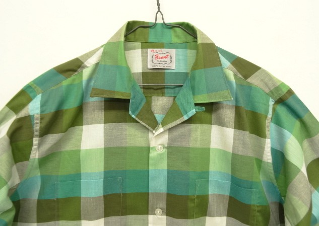 画像: 60'S BRENT コットン 長袖 オープンカラーシャツ チェック柄 (DEADSTOCK)