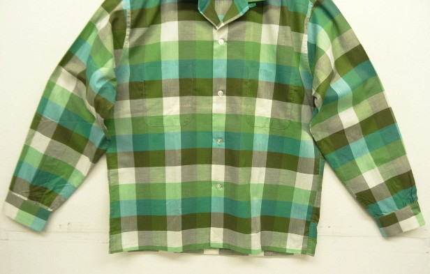 画像: 60'S BRENT コットン 長袖 オープンカラーシャツ チェック柄 (DEADSTOCK)