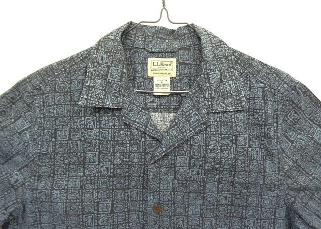 画像: 00'S LL Bean コットン 半袖 オープンカラーシャツ 総柄 (VINTAGE)