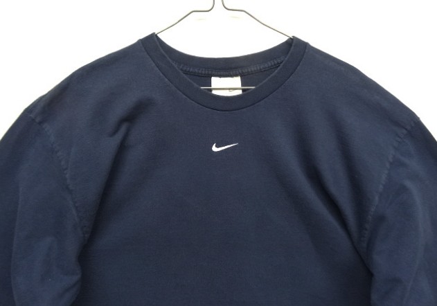 画像: 00'S NIKE 銀タグ SWOOSHセンターロゴ刺繍 長袖 Tシャツ ネイビー (VINTAGE)