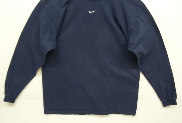 画像: 00'S NIKE 銀タグ SWOOSHセンターロゴ刺繍 長袖 Tシャツ ネイビー (VINTAGE)
