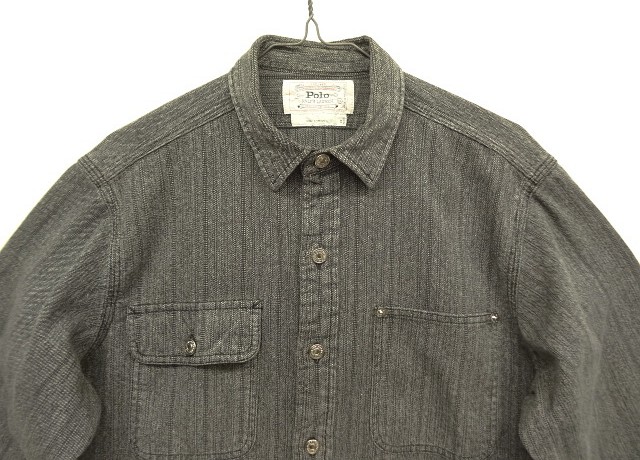 画像: 80'S RALPH LAUREN "白タグ" メタルボタン ブラックシャンブレー ワークシャツ ストライプ (VINTAGE)
