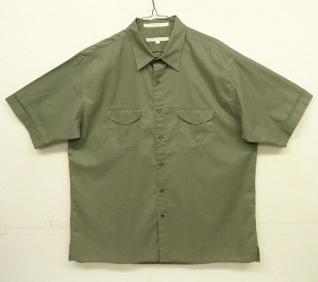画像1: 90'S PERRY ELLIS コットン 半袖 ボックスシャツ カーキ (VINTAGE)