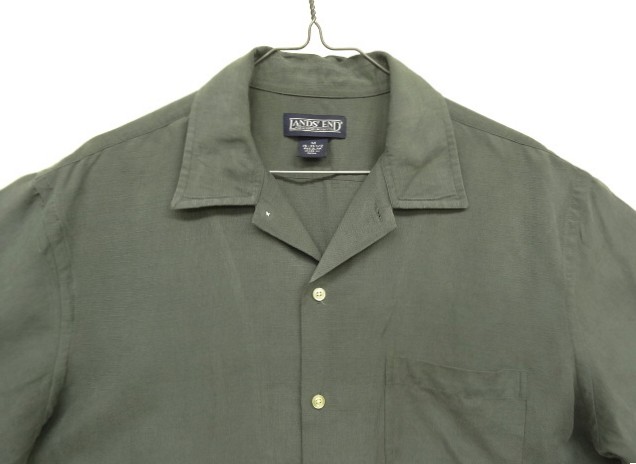 画像: 90'S LANDS' END シルク/リネン 半袖 オープンカラーシャツ ダークグレー (VINTAGE)