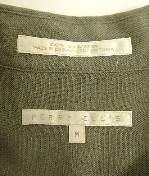 画像2: 90'S PERRY ELLIS コットン 半袖 ボックスシャツ カーキ (VINTAGE)