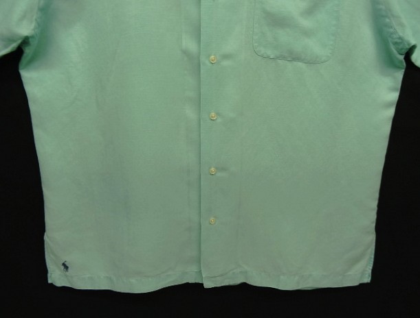 画像: 90'S RALPH LAUREN "CALDWELL" シルク/リネン 裾ロゴ 半袖 オープンカラーシャツ ミントグリーン (VINTAGE)