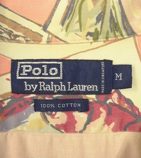 画像2: 90'S RALPH LAUREN コットン 半袖 オープンカラーシャツ ピンク/ポストカード柄 (VINTAGE)