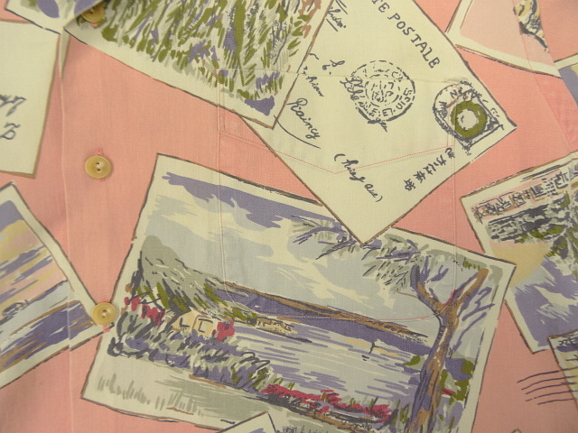 画像: 90'S RALPH LAUREN コットン 半袖 オープンカラーシャツ ピンク/ポストカード柄 (VINTAGE)