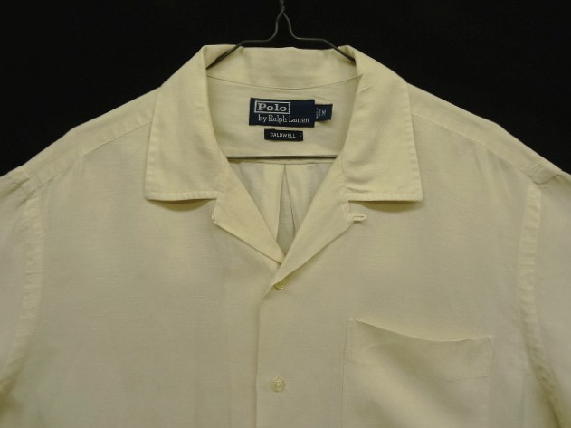 画像: 90'S RALPH LAUREN シルク/リネン 裾ロゴ 半袖 オープンカラーシャツ オフホワイト (VINTAGE)