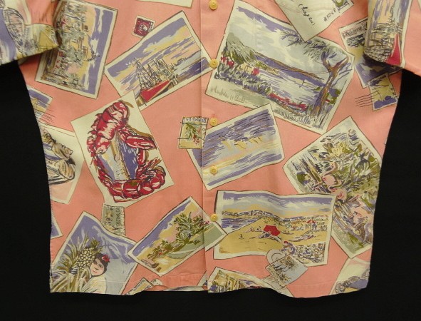 画像: 90'S RALPH LAUREN コットン 半袖 オープンカラーシャツ ピンク/ポストカード柄 (VINTAGE)