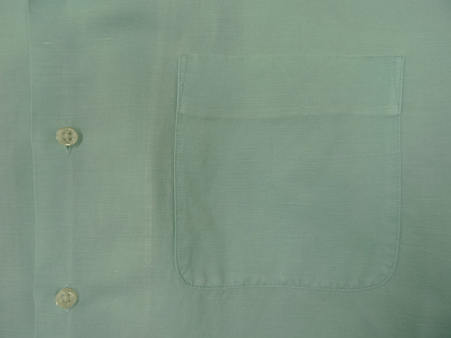 画像: 90'S RALPH LAUREN "CALDWELL" シルク/リネン 裾ロゴ 半袖 オープンカラーシャツ ミントグリーン (VINTAGE)