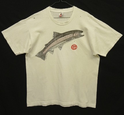 画像1: 90'S SALMON シングルステッチ 半袖 Tシャツ ホワイト USA製 (VINTAGE)
