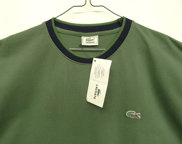 画像: 80'S CHEMISE LACOSTE 鹿の子 半袖 Tシャツ オリーブ/ネイビー フランス製 (DEADSTOCK)