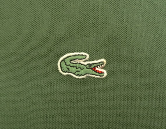 画像: 80'S CHEMISE LACOSTE 鹿の子 半袖 Tシャツ オリーブ/ネイビー フランス製 (DEADSTOCK)