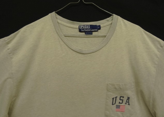 画像: 90'S RALPH LAUREN シングルステッチ ポケット付き 半袖 Tシャツ ヘザーグレージュ (VINTAGE)