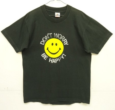 画像1: 90'S DON'T WORRY BE HAPPY! シングルステッチ 半袖 Tシャツ ブラック USA製 (VINTAGE)
