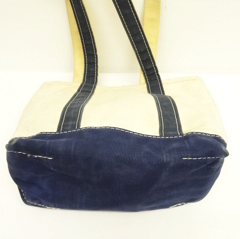 画像: 80'S LL Bean 2色タグ キャンバス ロングハンドル トートバッグ ネイビー/オフホワイト USA製 (VINTAGE)