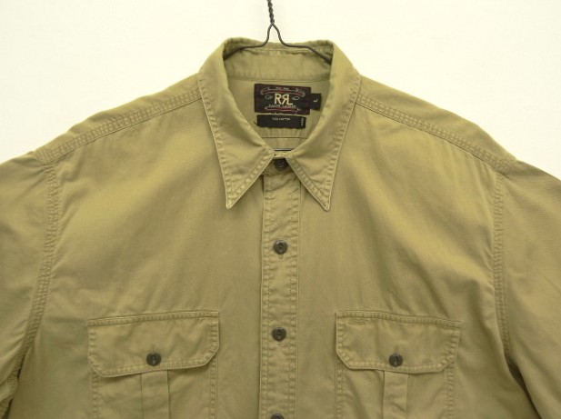 画像: 90'S RRL 三ツ星タグ チンスト＆マチ付き 猫目メタルボタン 半袖 ワークシャツ ベージュ (VINTAGE)