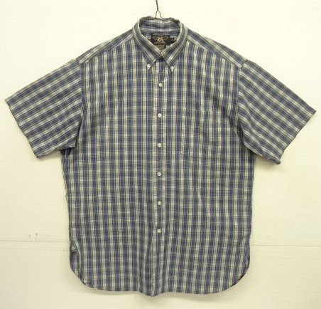 画像1: 90'S RRL 三ツ星タグ ポプリン マチ付き 半袖 3点留め BDシャツ チェック柄 (VINTAGE)