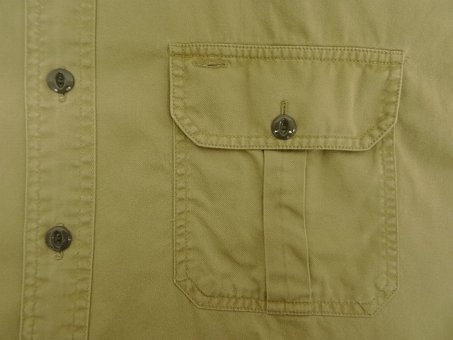 画像: 90'S RRL 三ツ星タグ チンスト＆マチ付き 猫目メタルボタン 半袖 ワークシャツ ベージュ (VINTAGE)