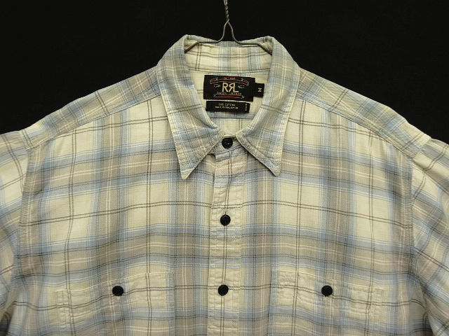 画像: 90'S RRL 三ツ星タグ チンスト＆マチ付き 猫目ボタン 半袖 ワークシャツ チェック柄 (VINTAGE)