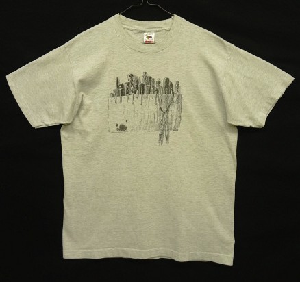 画像1: 90'S UNKNOWN ペンケーススケッチ シングルステッチ 半袖 Tシャツ アッシュグレー USA製 (VINTAGE)