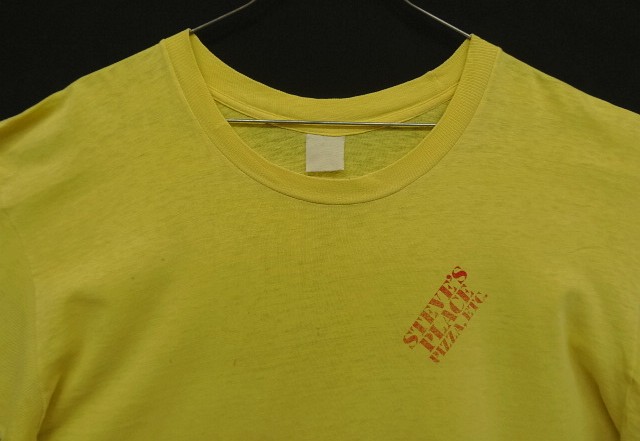 画像: 80'S STEVE'S PLACE シングルステッチ 両面プリント 半袖 Tシャツ イエロー (VINTAGE)