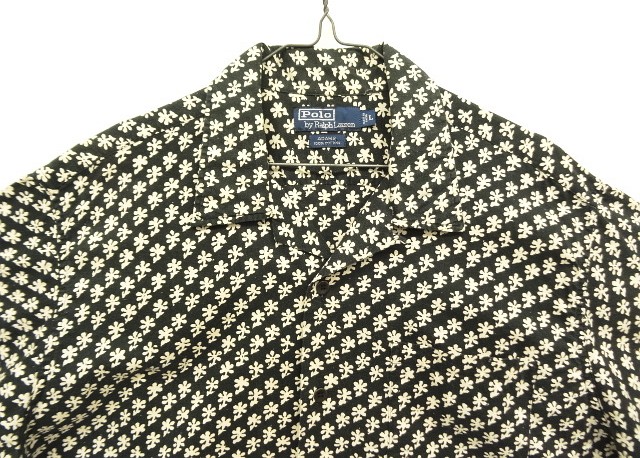 画像: 90'S RALPH LAUREN "ADAMS" コットン 半袖 オープンカラーシャツ ブラック/小花柄 (VINTAGE)