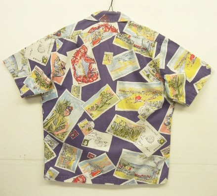 画像3: 90'S RALPH LAUREN コットン 半袖 オープンカラーシャツ ネイビー/ポストカード柄 (VINTAGE)